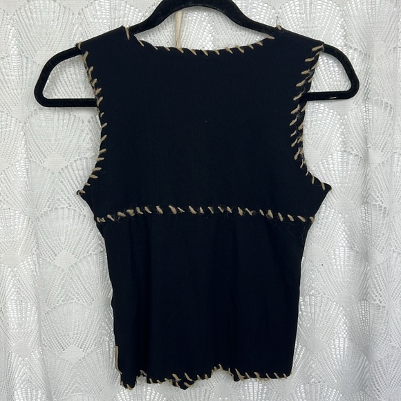 Roberto Cavalli black top with fur stitched edges and fur details sz.L vintage - Picture 6 of 12